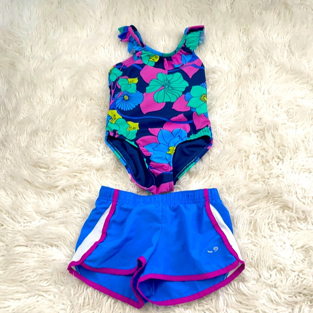 Girls bathing suit and shorts. Size 4/5